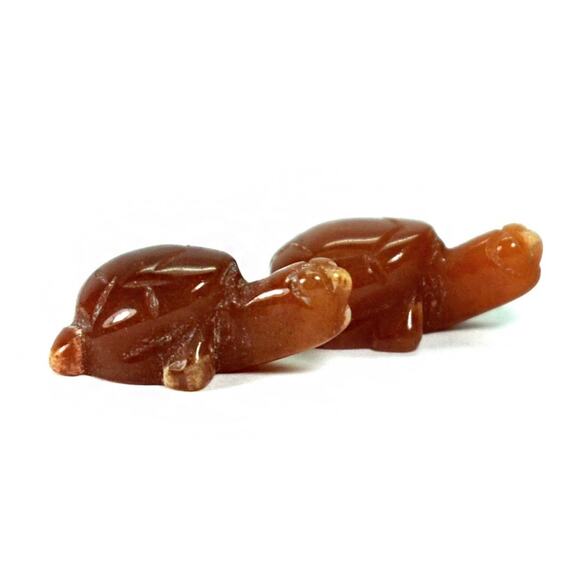 Natural Honey Jade Turtle Carvings 2pc 27.53ct Burma Gemstone Figurines - Picture 2 of 3